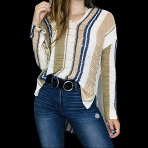 🌟HP🌟Ellison High Low Hooded Striped Boho Sweater